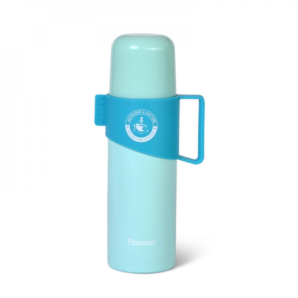 Fissman Stainless Steel Bottle With Non Slip Plastic Handle Aquamarine 9.5 x 22 x 6.5 cmcm hands 500ml thermos vacuum flasks temperature display stainless steel water bottle travel coffee tea mug cup warm