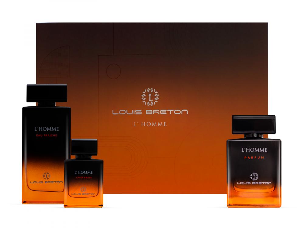 Louis Breton L Homme Parfum Gift Set for Men Perfume 100 ml + Eau Fraiche 200 ml + After Shave 50 ml (Pack of 3) art parfum incognito homme men 100 ml edt