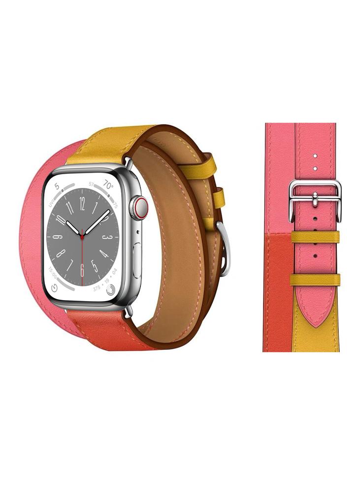Perfii Double Tour Leather Replacement Band For Apple Watch 49\/45\/44\/42mm Series Ultra\/8\/7\/6\/5\/4\/SE комплект для часов apple watch ultra 8 49 мм металлический ремешок из углеродного волокна для iwatch 7 6 se 5 4 45 мм 44 мм