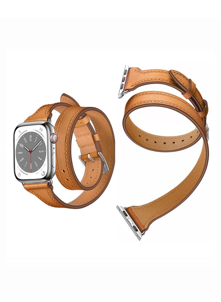 Perfii Double Tour Leather Replacement Band For Apple Watch 49\/45\/44\/42mm Series Ultra\/8\/7\/6\/5\/4\/SE leather strap for iwatch band 44mm 40mm apple watch band 38mm 42mm single tour watchband bracelet apple watch series 6 5 4 3