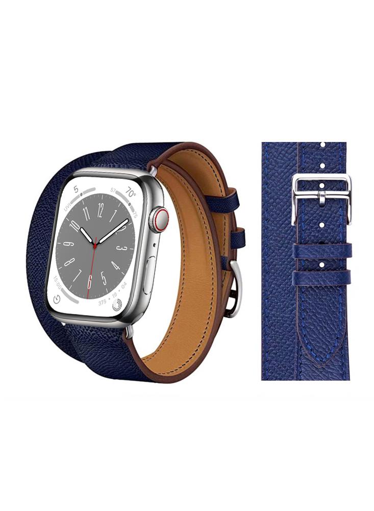 Perfii Double Tour Leather Replacement Band For Apple Watch 41/40/38mm Series 8/7/6/5/4/SE maikes handmad watch accessories blue genuine leather black steel buckle 22mm 24mm 26mm watchband watch strap