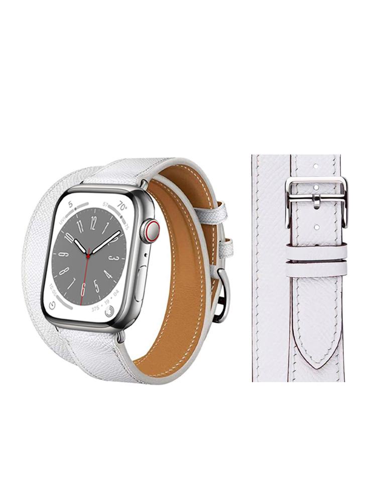 Perfii Double Tour Leather Replacement Band For Apple Watch 41/40/38mm Series 8/7/6/5/4/SE maikes genuine leather watch band vintage italian cow leather watchband 20mm 22mm 24mm for panerai citizen seiko watch strap