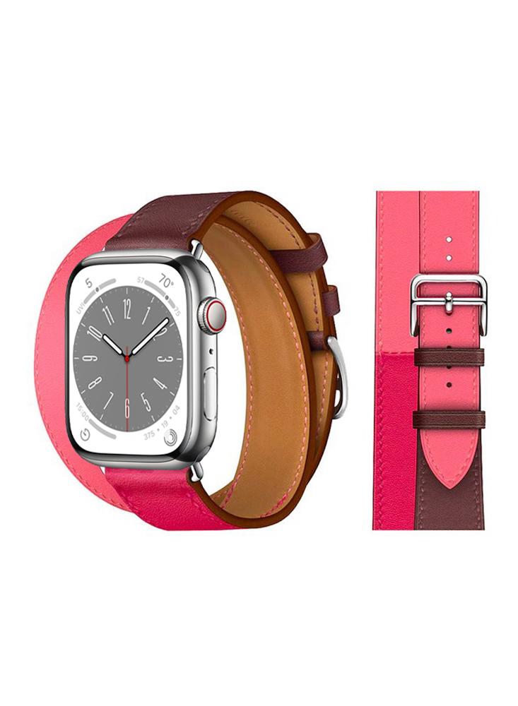 Perfii Double Tour Leather Replacement Band For Apple Watch 41/40/38mm Series 8/7/6/5/4/SE new long soft pu leather faux crocodile patchwork knot belt silver automatic buckle thin knotted strap belts for women coat jean