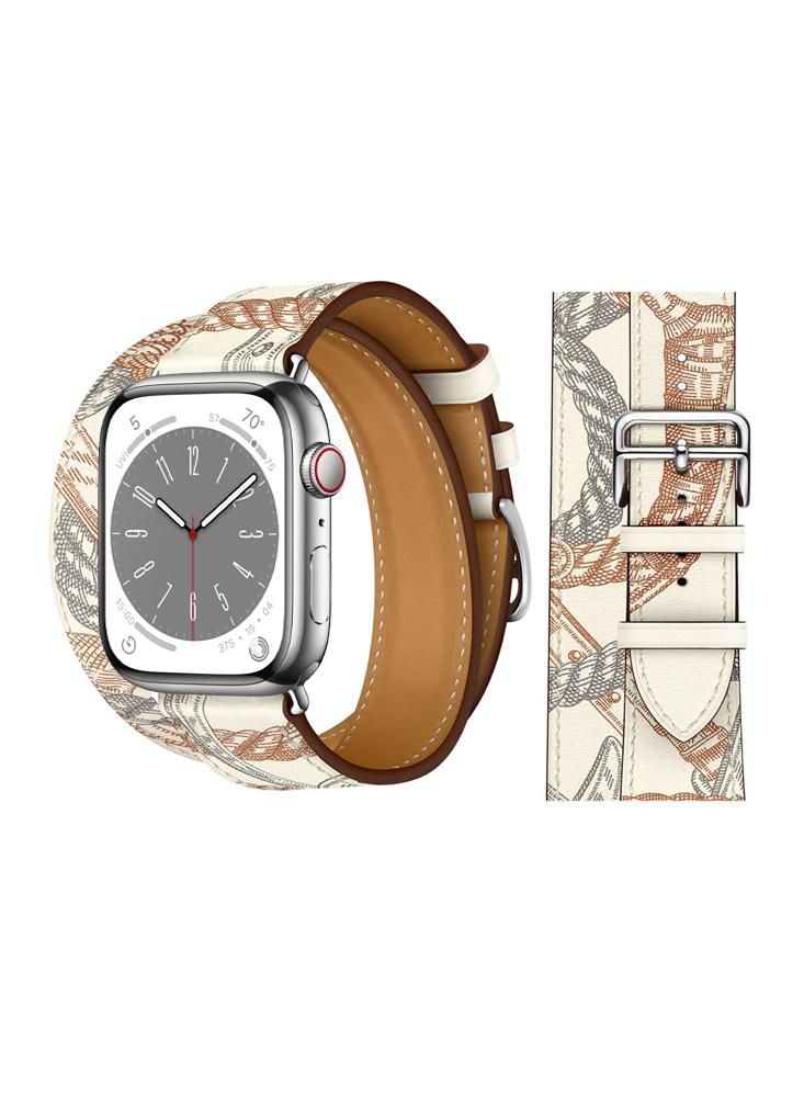 Perfii Double Tour Leather Replacement Band For Apple Watch 41/40/38mm Series 8/7/6/5/4/SE new long soft pu leather faux crocodile patchwork knot belt silver automatic buckle thin knotted strap belts for women coat jean