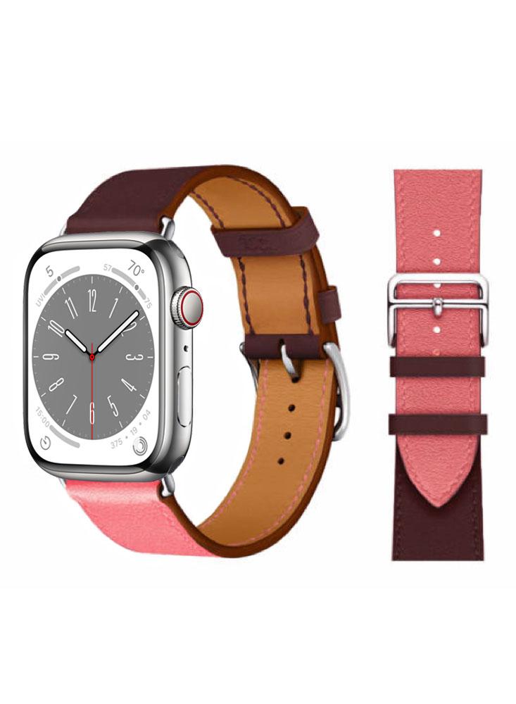 Perfii Genuine Leather Replacement Band For Apple Watch 41/40/38mm Series 8/7/6/5/4/SE 1 set watch with bracelet green malachite rectangle dial japan quartz ladies genuine leather waterproof square watches women