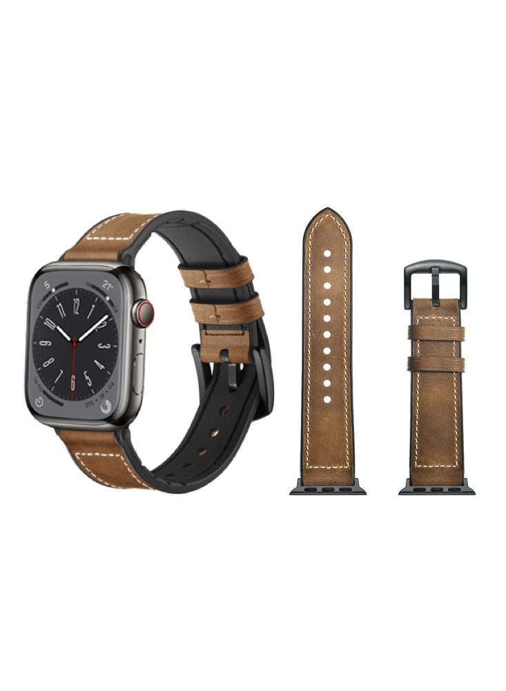 цена Perfii Hybrid Leather Replacement Band For Apple Watch 49\/45\/44\/42mm Series Ultra\/8\/7\/6\/5\/4\/SE