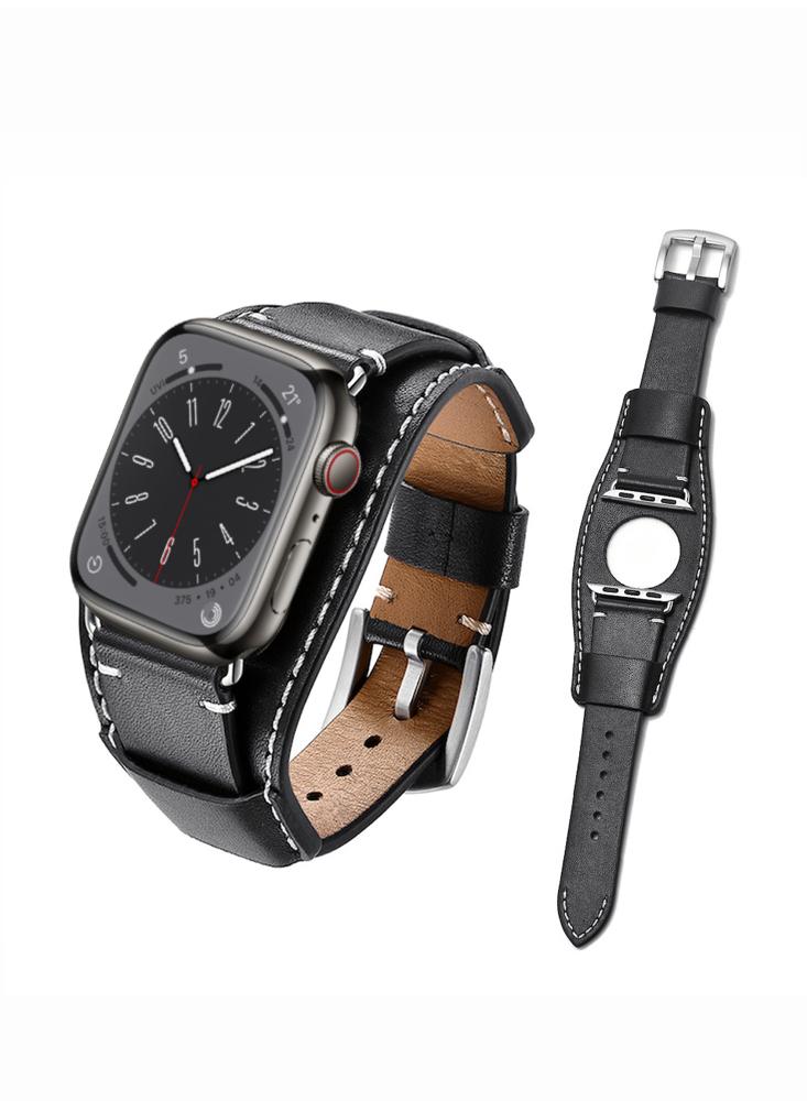 Perfii Genuine Leather Replacement Band For Apple Watch 49/45/44/42mm Series Ultra/8/7/6/5/4/SE 2019 new punk natural volcanic stone leather bracelet bead charm bracelets bangles with multi layer men 18mm snap button jewelry
