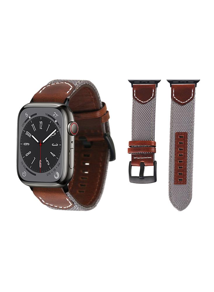 Perfii Canvas Leather Replacement Band For Apple Watch 49\/45\/44\/42mm Series Ultra\/8\/7\/6\/5\/4\/SE maikun tactical canvas men belt high quality unisex double d ring buckle waistband casual canvas female belt fabric for jeans