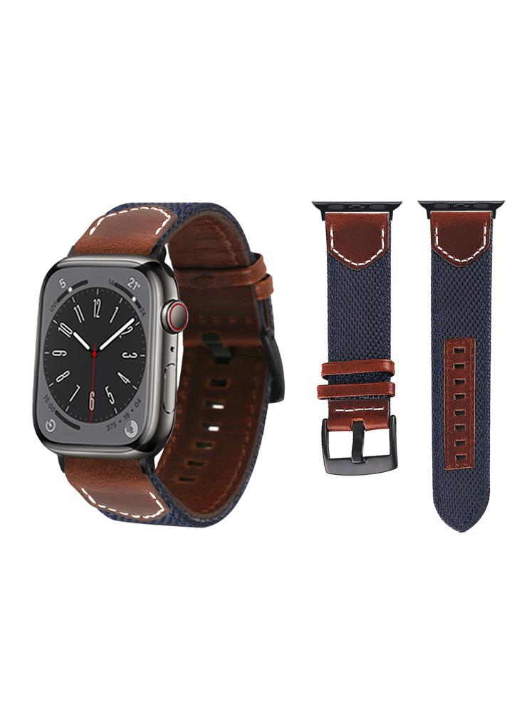 цена Perfii Canvas Leather Replacement Band For Apple Watch 49\/45\/44\/42mm Series Ultra\/8\/7\/6\/5\/4\/SE