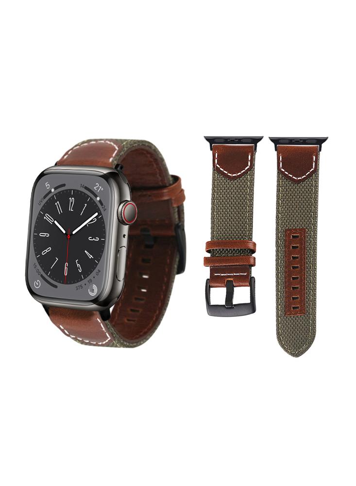 Perfii Canvas Leather Replacement Band For Apple Watch 41/40/38mm Series 8/7/6/5/4/SE