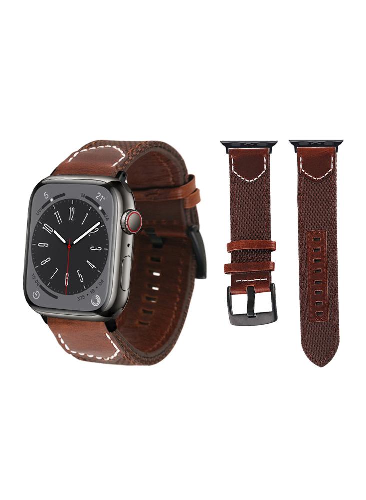 Perfii Canvas Leather Replacement Band For Apple Watch 41/40/38mm Series 8/7/6/5/4/SE