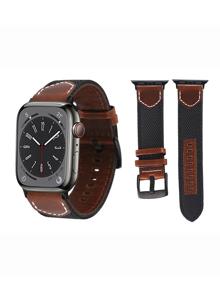Perfii Canvas Leather Replacement Band For Apple Watch 41/40/38mm Series 8/7/6/5/4/SE