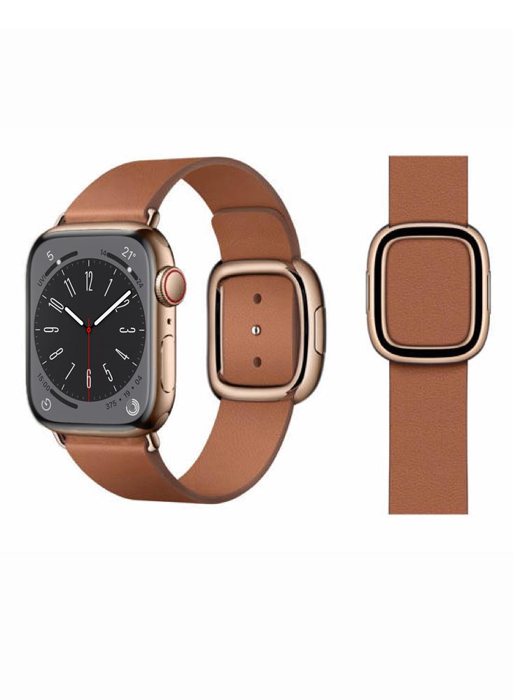 Perfii Leather Replacement Band For Apple Watch 41\/40\/38mm Series 8\/7\/6\/5\/4\/SE maikes calfskin leather watchband soft material watch band 18mm 20mm 22mm 24mm with rose gold stainless steel buckle wrist strap