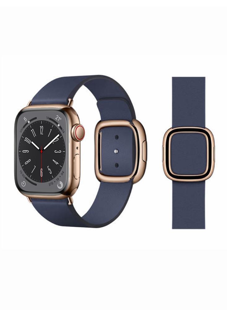 Perfii Leather Replacement Band For Apple Watch 41\/40\/38mm Series 8\/7\/6\/5\/4\/SE maikes calfskin leather watchband soft material watch band 18mm 20mm 22mm 24mm with rose gold stainless steel buckle wrist strap
