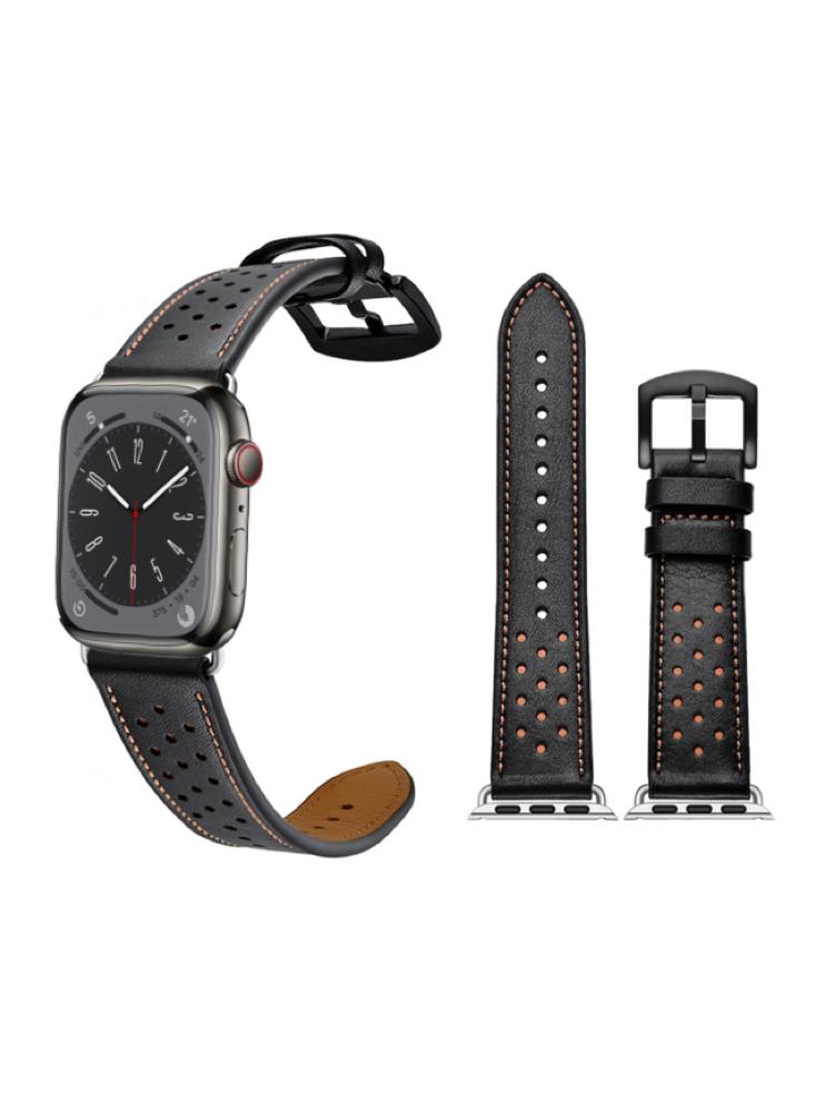 Perfii Genuine Leather Replacement Band For Apple Watch 49/45/44/42mm Series Ultra/8/7/6/5/4/SE maikes watch accessories brown handmade black steel buckle genuine leather 22mm 24mm 26mm watchband watch strap
