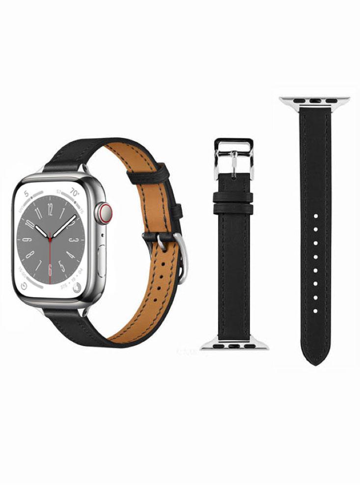 Perfii Slim Genuine Leather Replacement Band For Apple Watch 49, 45, 44, 42mm Series Ultra 8 7 6 5 4 SE