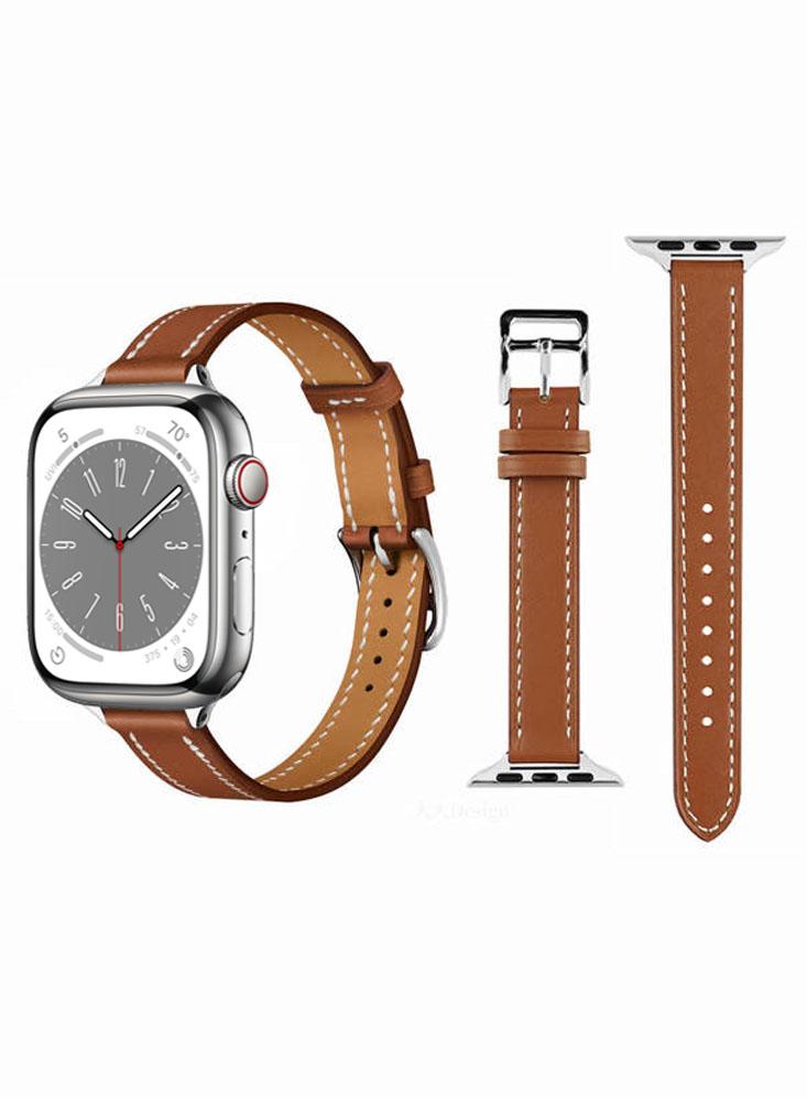 Perfii Slim Genuine Leather Replacement Band For Apple Watch 49, 45, 44, 42mm Series Ultra 8 7 6 5 4 SE