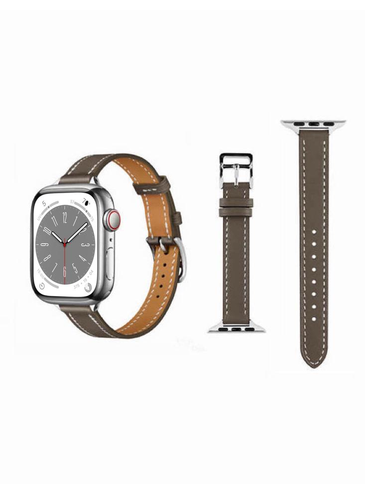 Perfii Slim Genuine Leather Replacement Band For Apple Watch 49, 45, 44, 42mm Series Ultra 8 7 6 5 4 SE