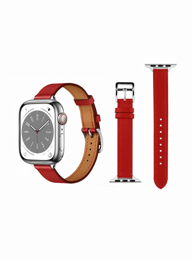 Perfii Slim Genuine Leather Replacement Band For Apple Watch 49, 45, 44, 42mm Series Ultra 8 7 6 5 4 SE