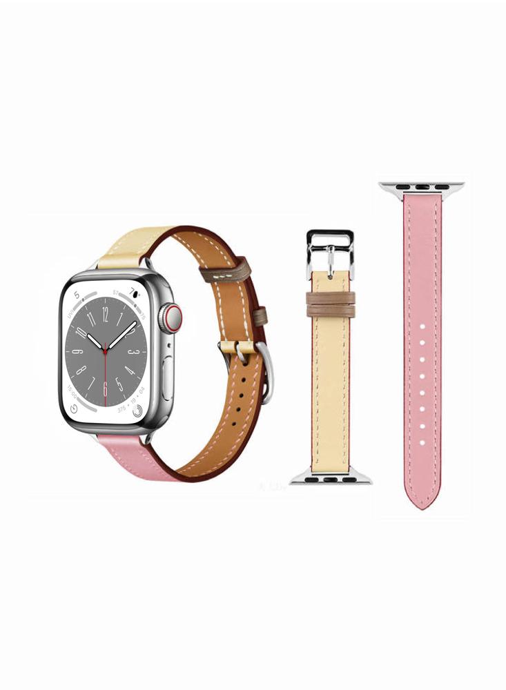 Perfii Slim Genuine Leather Replacement Band For Apple Watch 49, 45, 44, 42mm Series Ultra 8 7 6 5 4 SE