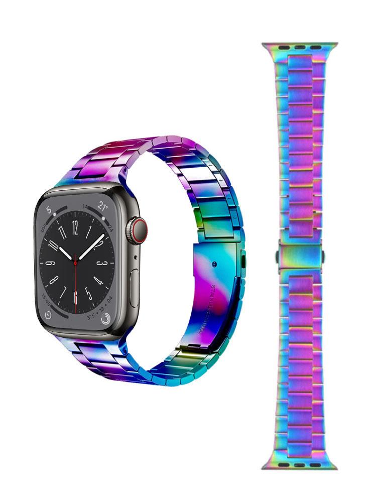 Perfii Stainless Steel Slim Triple Link Replacement Band for Apple Watch 49, 45, 44, 42 mm Series Ultra 8 7 6 SE 5 4 3 perfii stainless steel slim triple perfii stainless steel slim triple link replacement band for apple watch 49 45 44 42 mm series ultra 8 7 6 se 5