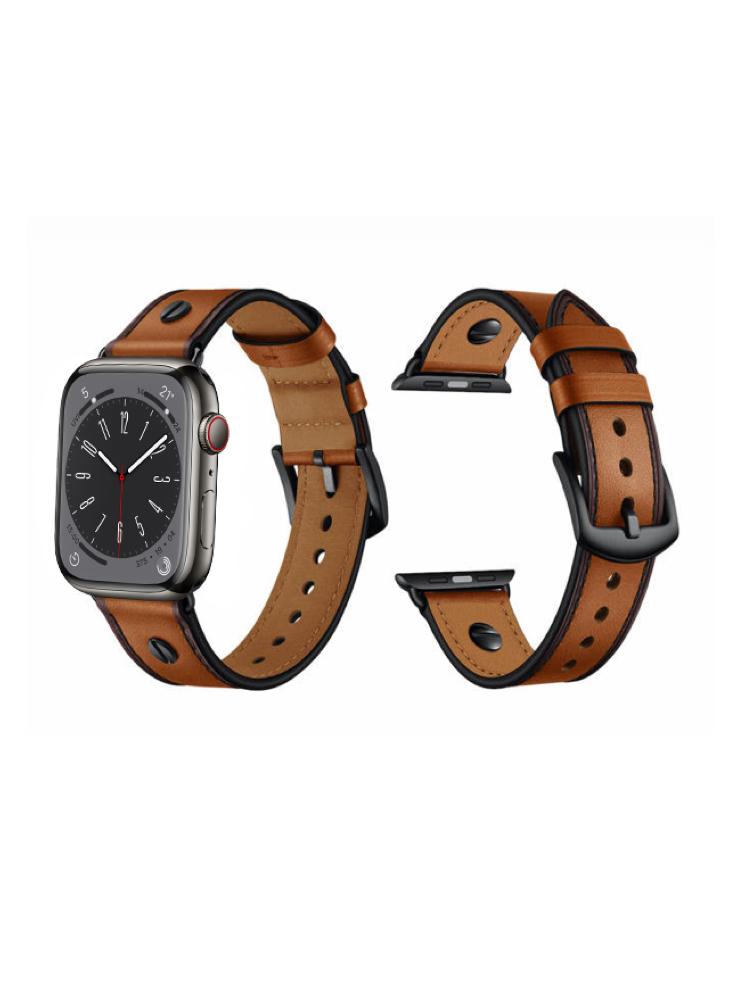 Perfii One Rivet Leather Replacement Band For Apple Watch 49\/45\/44\/42mm Series Ultra\/8\/7\/6\/5\/4\/SE