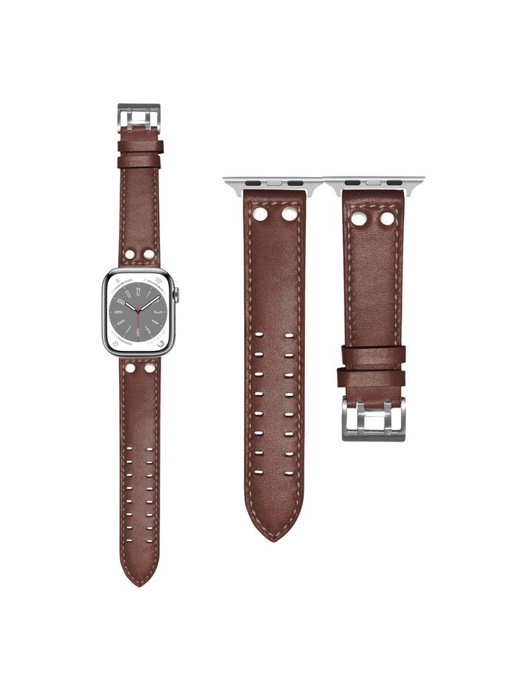цена Perfii Double Buckle Genuine Leather Replacement Band For Apple Watch 49/45/44/42mm Series Ultra/8/7/6/5/4/SE