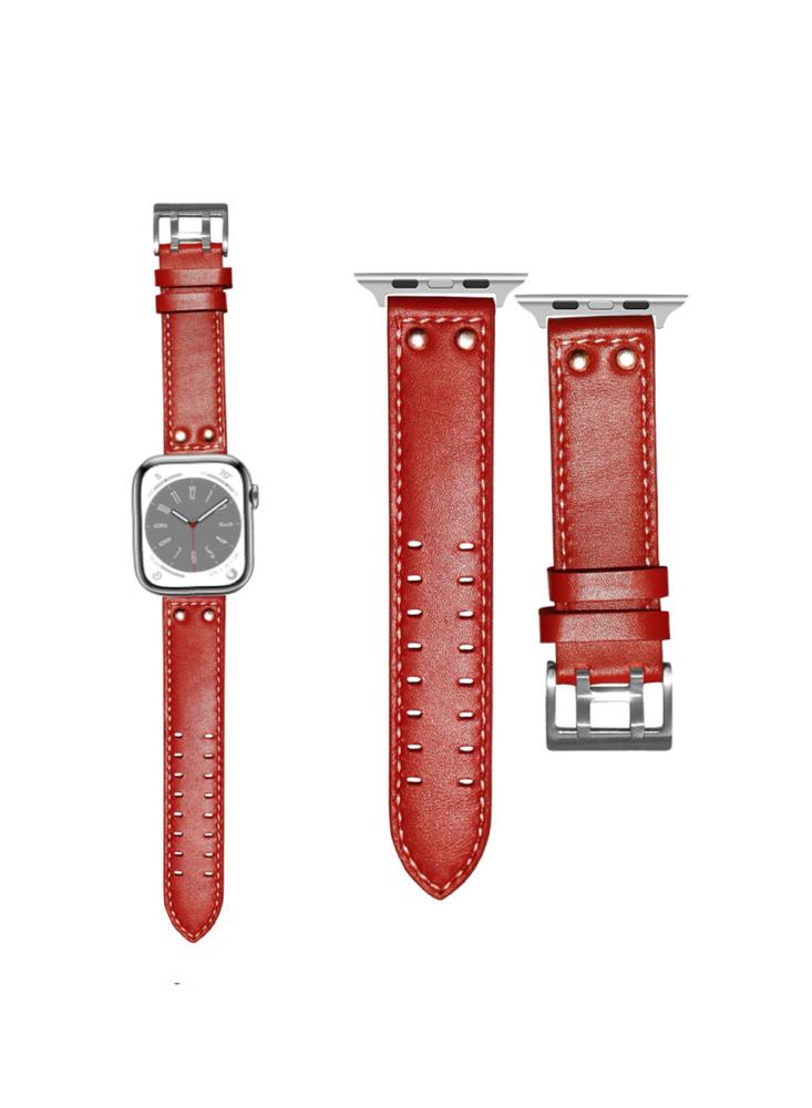 Perfii Double Buckle Genuine Leather Replacement Band For Apple Watch 41/40/38mm Series 8/7/6/5/4/SE maikes genuine calfskin leather watchband 20mm 22mm 24mm retro straps with solid automatic butterfly buckle business watch band
