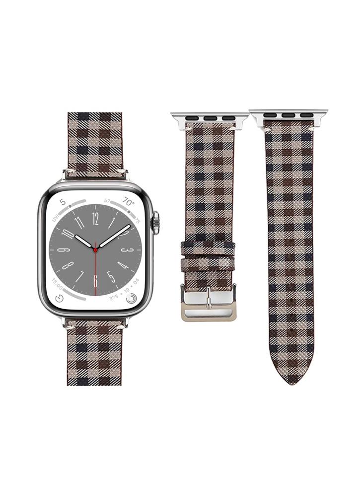 Perfii Check Leather Replacement Band For Apple Watch 41\/40\/38mm Series 8\/7\/6\/5\/4\/SE