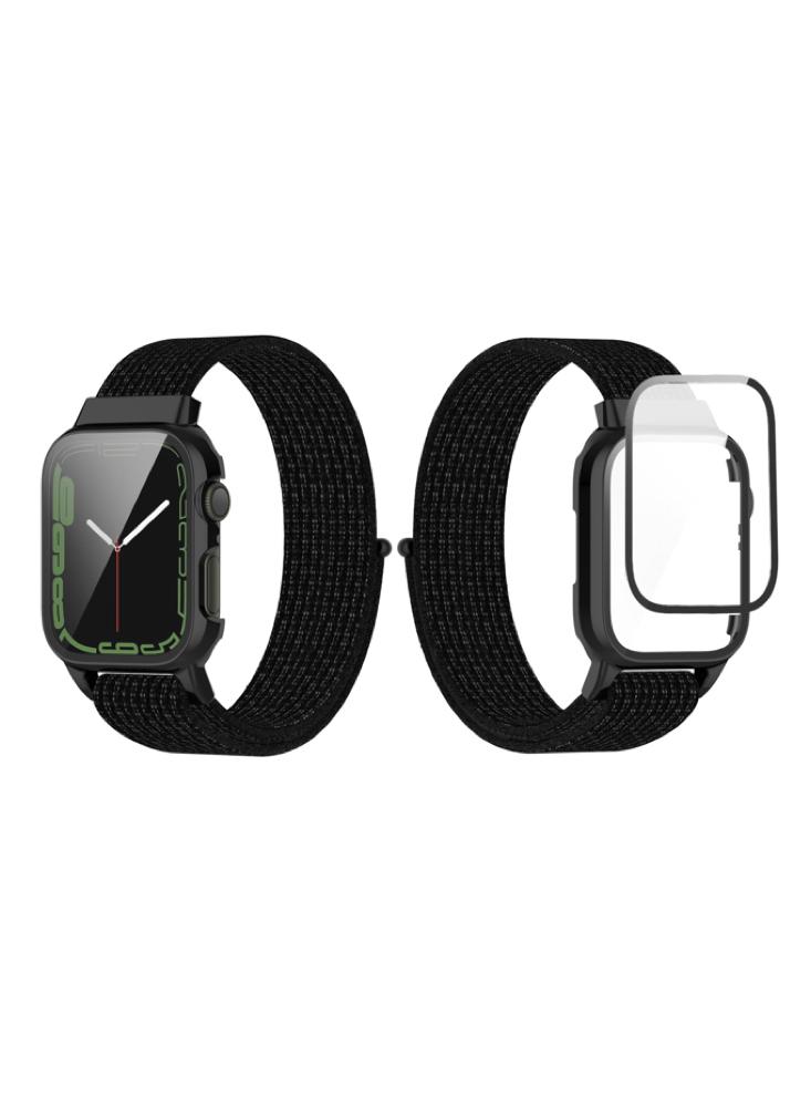 Perfii Nylon Loop Replacement Band With Protective Case For Apple Watch 49\/45\/44\/42mm Series Ultra\/8\/7\/6\/5\/4\/SE