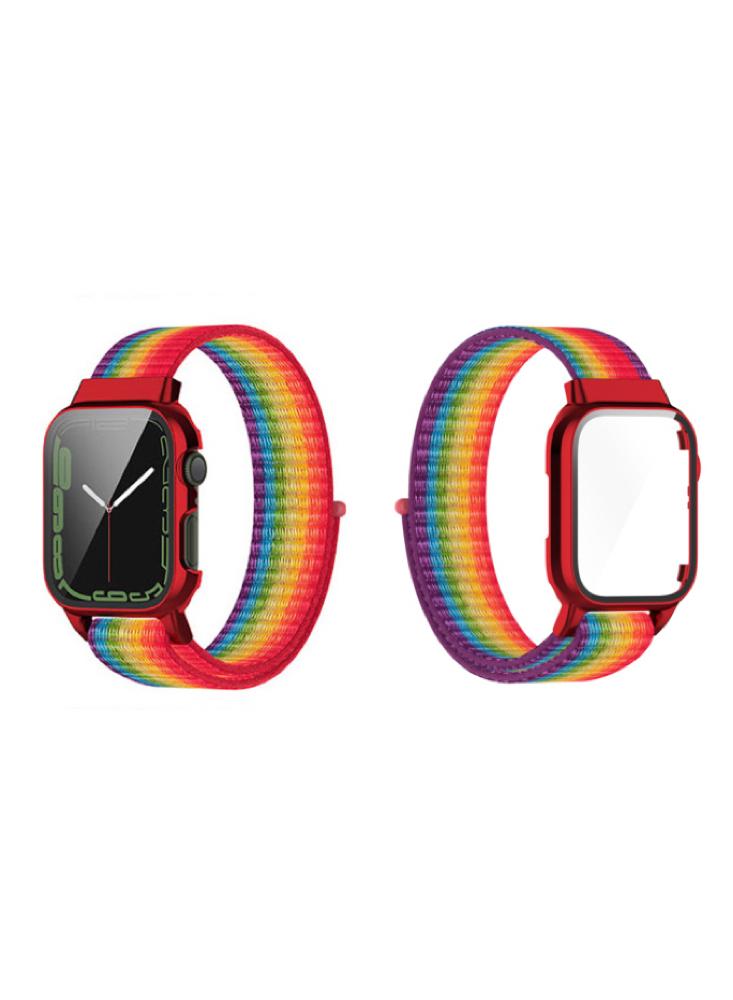 Perfii Nylon Loop Replacement Band With Protective Case For Apple Watch 49\/45\/44\/42mm Series Ultra\/8\/7\/6\/5\/4\/SE 20mm 22mm nylon strap for samsung galaxy watch 42mm 46mm band active 2 watch adjustable bracelet for amazfit watch band huawei