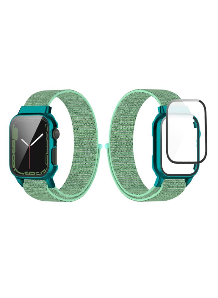 Perfii Nylon Loop Replacement Band With Protective Case For Apple Watch 49\/45\/44\/42mm Series Ultra\/8\/7\/6\/5\/4\/SE case for apple airtags tpu nylon strap air tag anti scratch bracelet protective cover shell for airtag children watch strap 2021