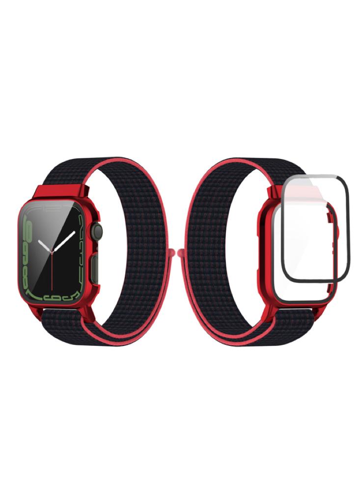 Perfii Nylon Loop Replacement Band With Protective Case For Apple Watch 41\/40\/38mm Series 8\/7\/6\/5\/4\/SE for one plus 7t case 2019 supcase ub style anti knock premium hybrid protective tpu bumper pc cover case for oneplus 7t