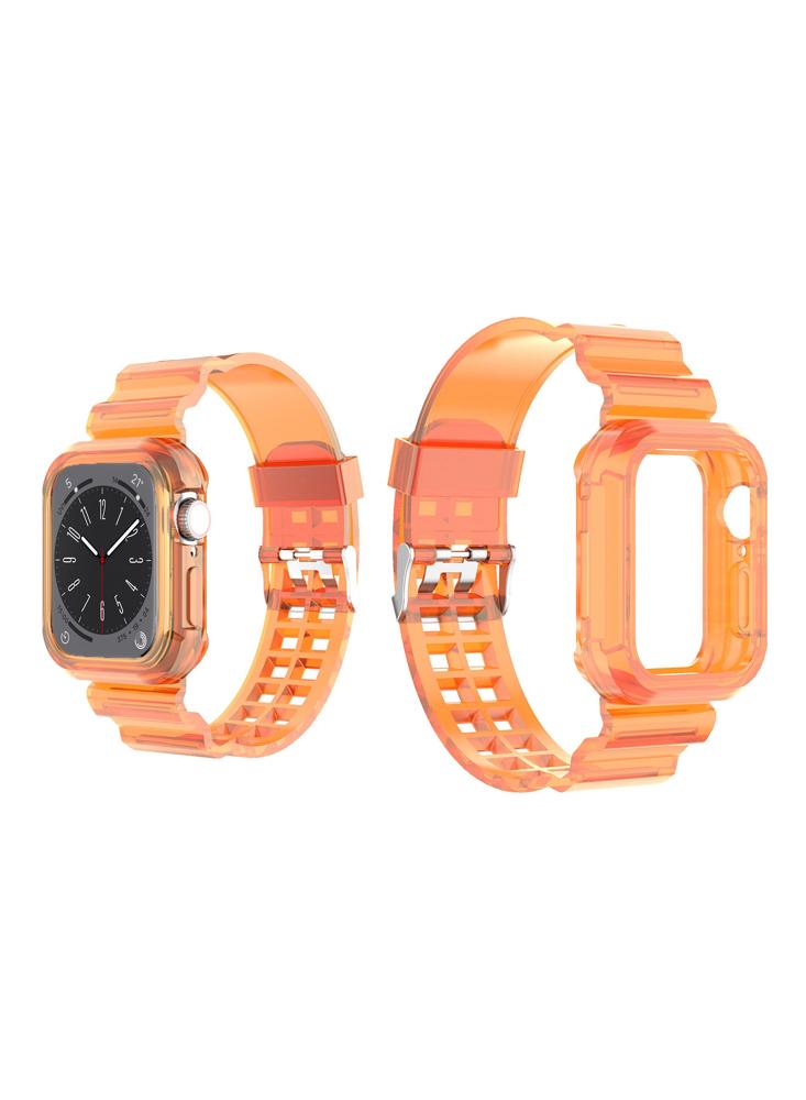 Perfii Ice Case Silicone Replacement Band For Apple Watch 45\/44\/42mm Series 8\/7\/6\/SE\/5\/4\/3 aluminum alloy watch case cover for apple watch series 7 se bumper case 45mm 41mm accessories protective case shell frame metal
