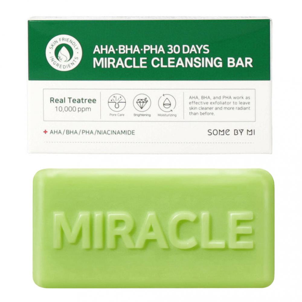 SOME BY MI AHA.BHA.PHA 30 DAYS MIRACLE CLEANSING BAR 95 G skin ever tea tree acne treatment cream remove acne pimple improve acne marks scar soothe repair oil control whitening skin care