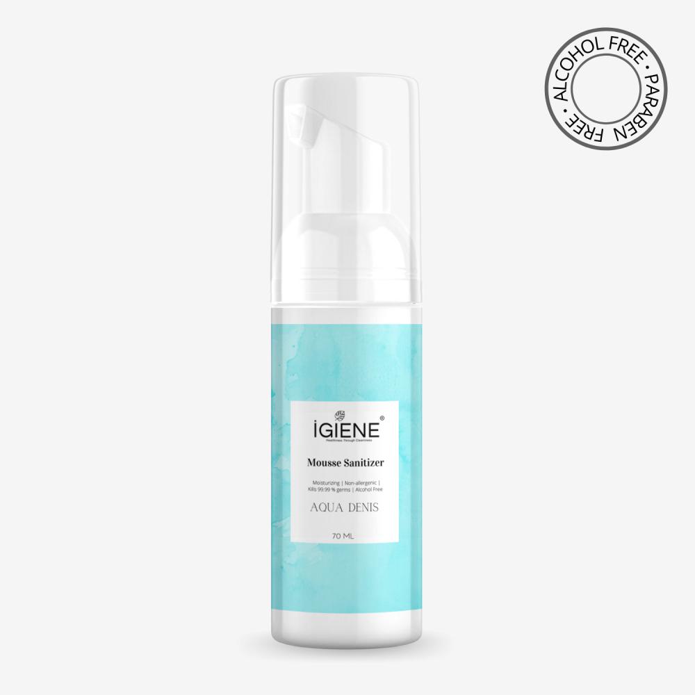 IGIENE Mousse Sanitizer - Aqua Dennis, 70 ml hydroalcoholic spray hands and surfaces 100 ml 70% alcohol disinfectant gel cleansing hands with aloe vera hygiene
