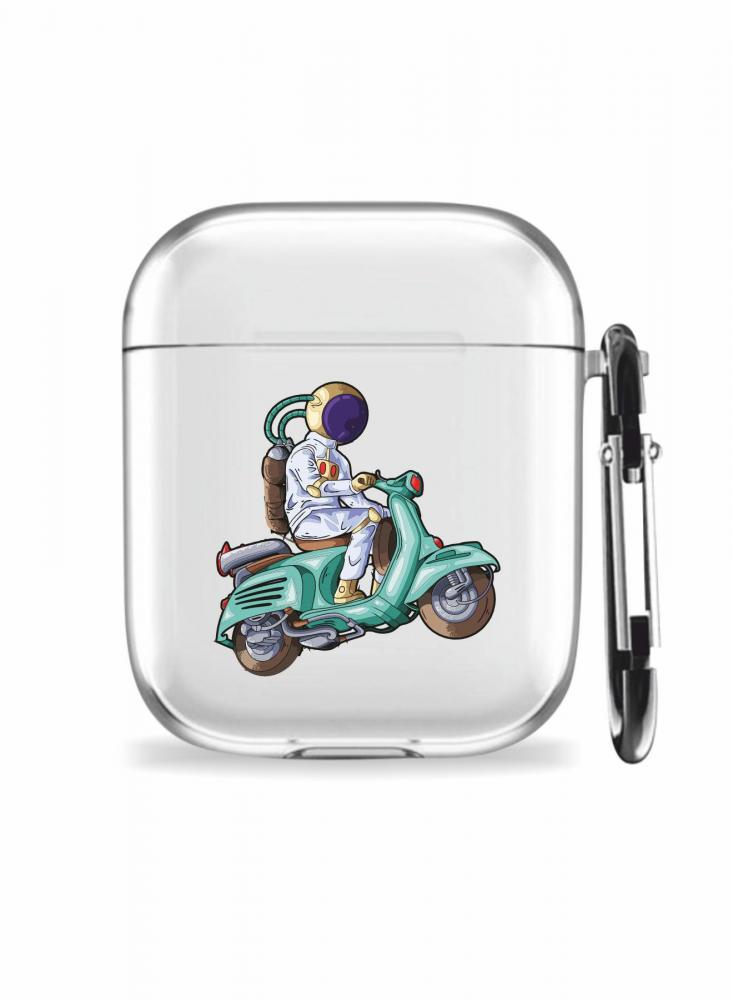 Protective Case Cover For AirPods 1/2 With Keychain Cosmonaut on a scooter