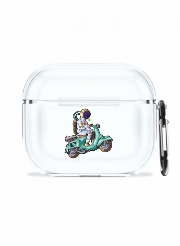 Protective Case Cover For AirPods 3 With Keychain Cosmonaut on a scooter