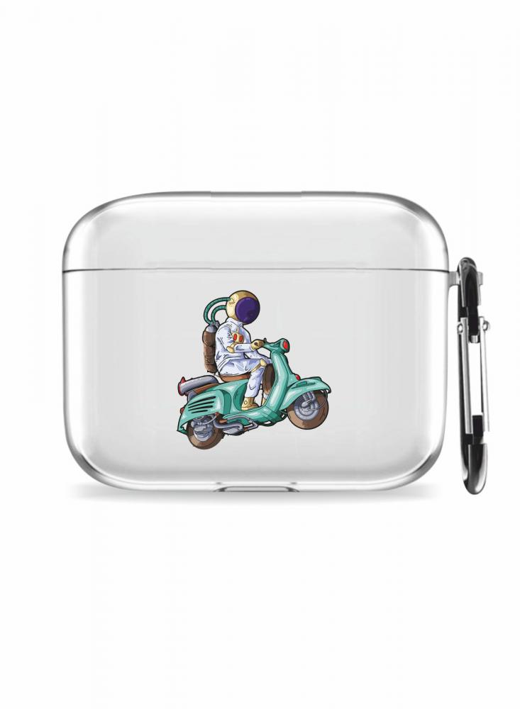 Protective Case Cover For AirPods Pro (2nd Gen) With Keychain Cosmonaut on a scooter