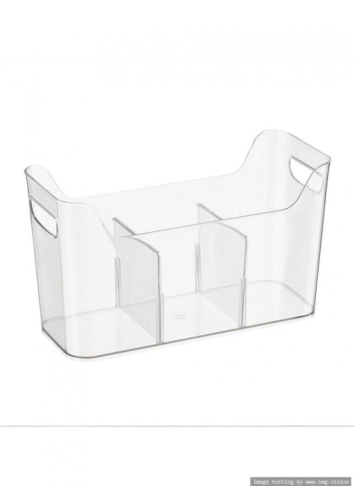 iDesign Narrow Divided Freezer Bin Clear foldable bucket bin space saving pop up bucket great for outdoor and cleaning