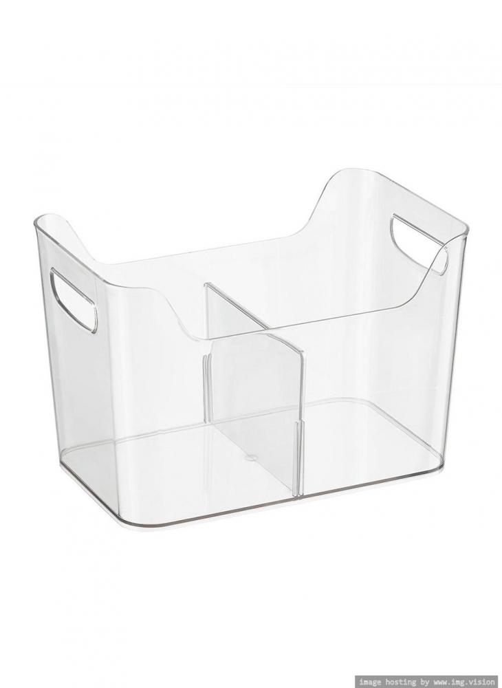iDesign Large Divided Freezer Bin Clear collapsible bucket bin space saving pop up bucket great for outdoor and cleaning beige