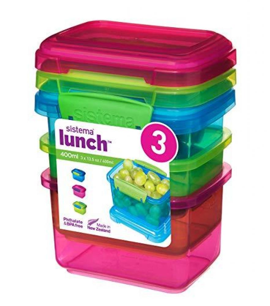 Sistema Rectangular Lunch Colored 3 Pack Sw 400ML sistema 2 2 liter square klip it plus minty teal