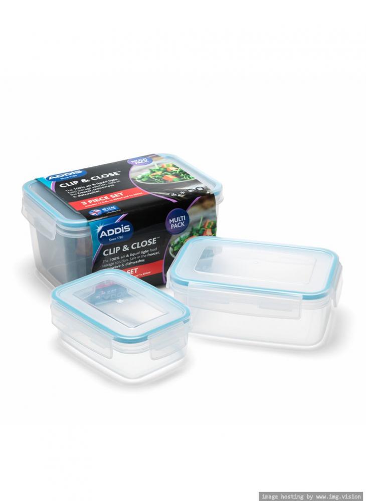 цена Addis Clip & Close Rectangular Food Container Clear Set of 3