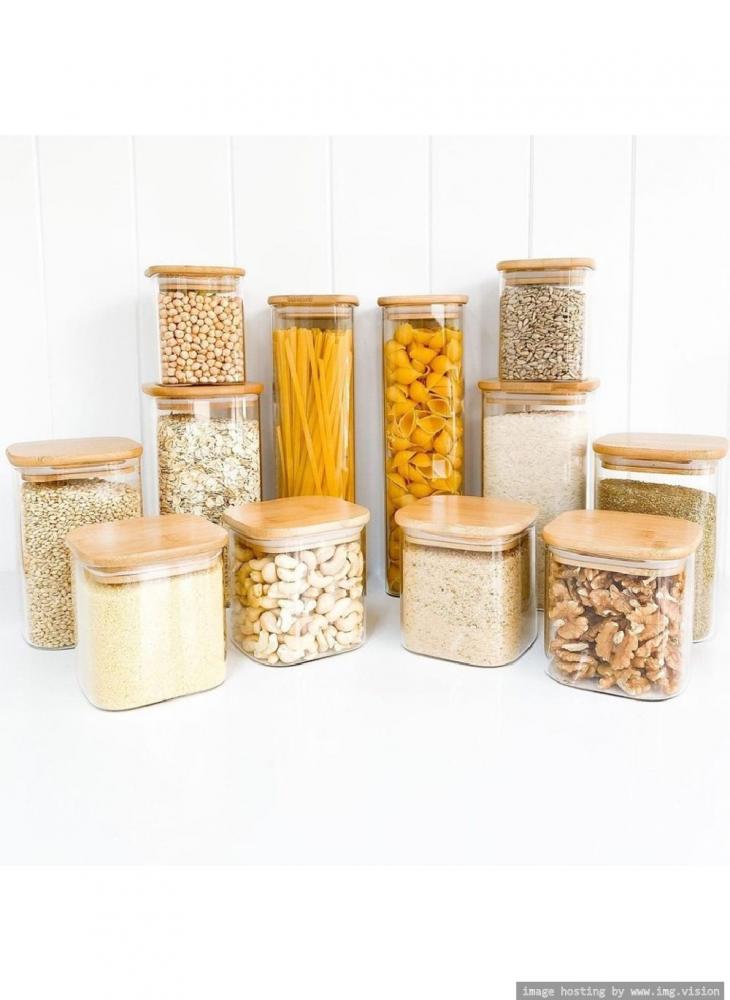 Little Storage Co 1.75L Square Jar tala 1 2 liter glass jar with bamboo clip top lid stainless steel clips