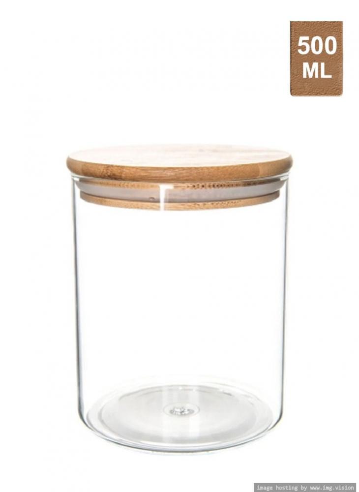 Little Storage Co Bamboo & Glass Storage Jar 500ML ar1056 arzum maxiblend glass jug blender 600 w 1600 ml capacity glass jar 5 stage speed control pulse function
