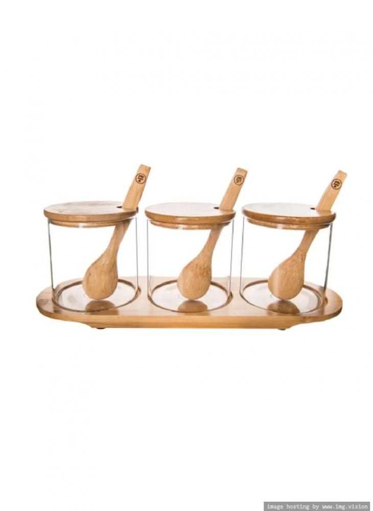 Little Storage Co Bamboo Glass Trio with Tray \& Spoon