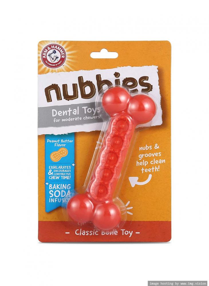 Arm and Hammer Ora Play Dental Nubbies Bone with Peanut Butter Flavour Red