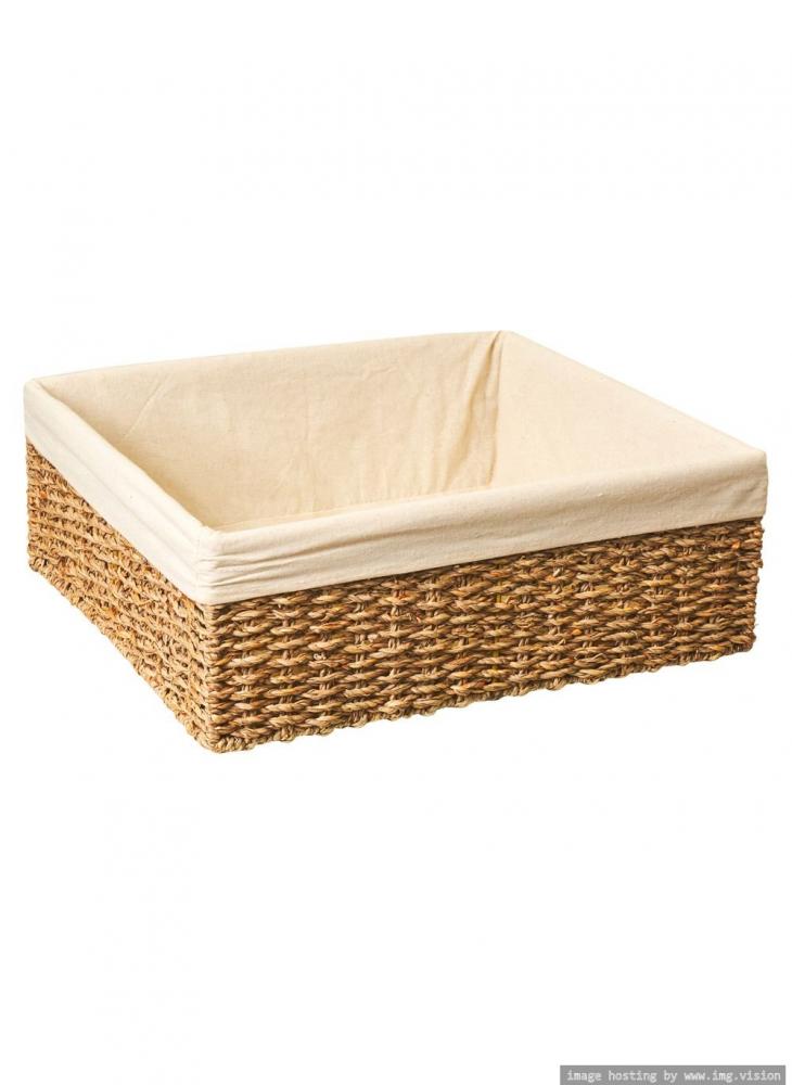 Homesmiths Natural Seagrass Basket with Liner Large homesmiths storage basket natural with liner “ l20 x w20 x h10 cm