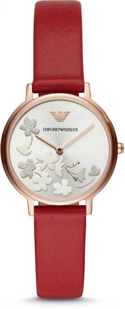 Emporio Armani Women's 'Fashion' Quartz Stainless Steel and Leather Casual Watch, Red (Ar11114), Analog Display