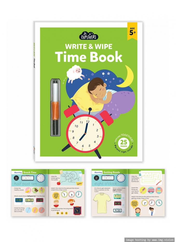 Hinkler Junior Explorers Write & Wipe Time Book abc 123 write and wipe practice